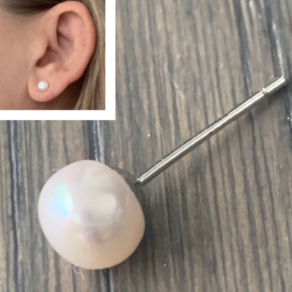 Men’s Small Genuine Freshwater Pearl Studs, Sterling Silver Unisex Gift Earrings